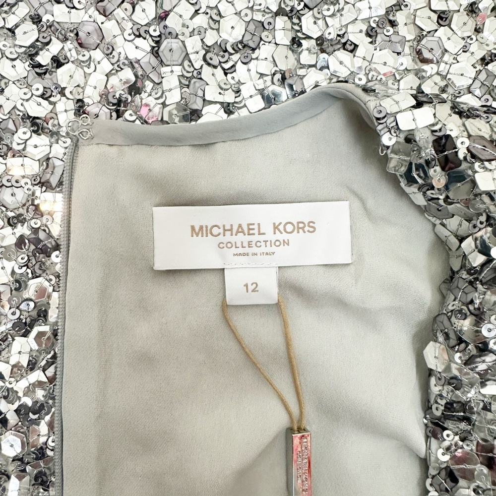 Michael Kors Collection Hand-Embroidered Sequin Silk Georgette Shift Dress Sz 12 - Picture 8 of 11